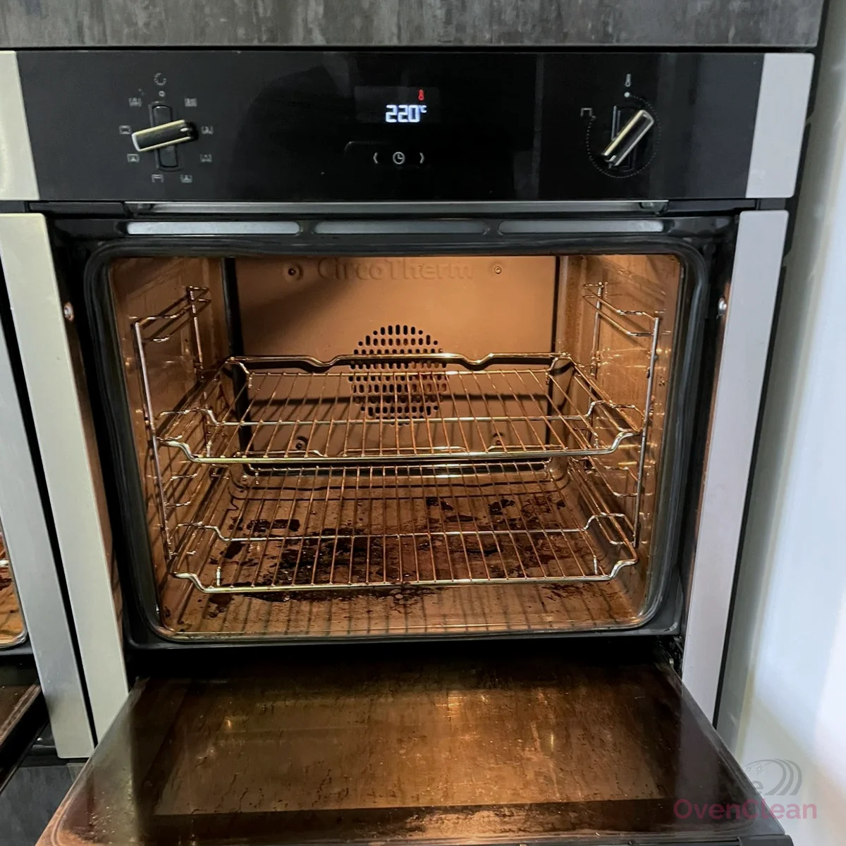 Oven before professional cleaning — grease and carbon build-up