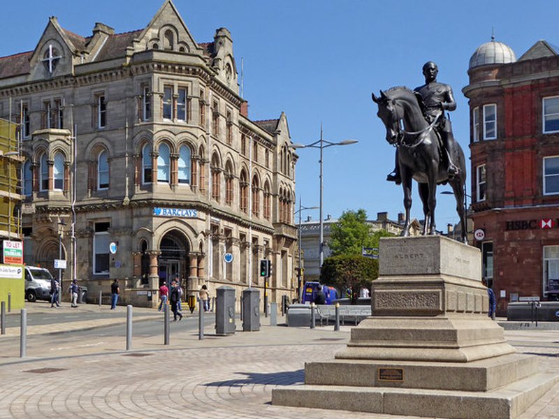 Queen Square and the Prince Albert statue in Wolverhampton city centre