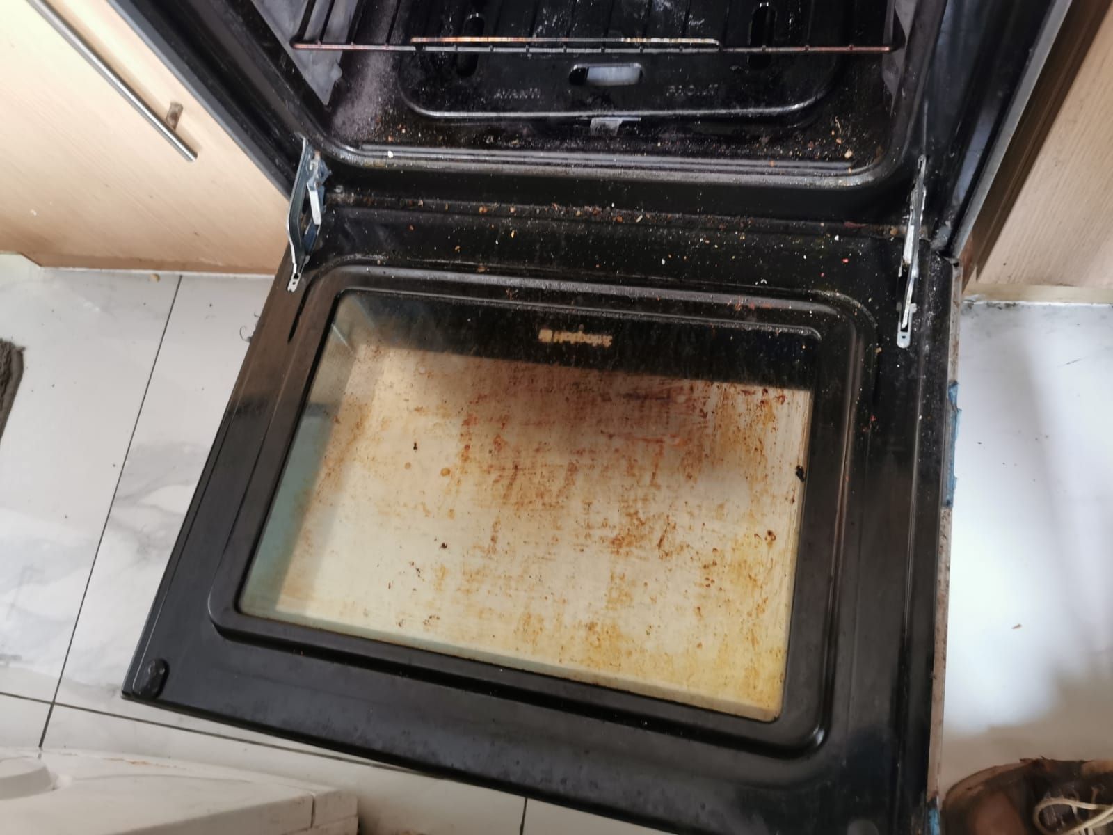 Oven Door Glass — Opaque to Crystal before professional cleaning